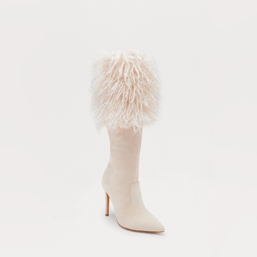 Fashion Nova Cream Faux Fur Heeled Boots